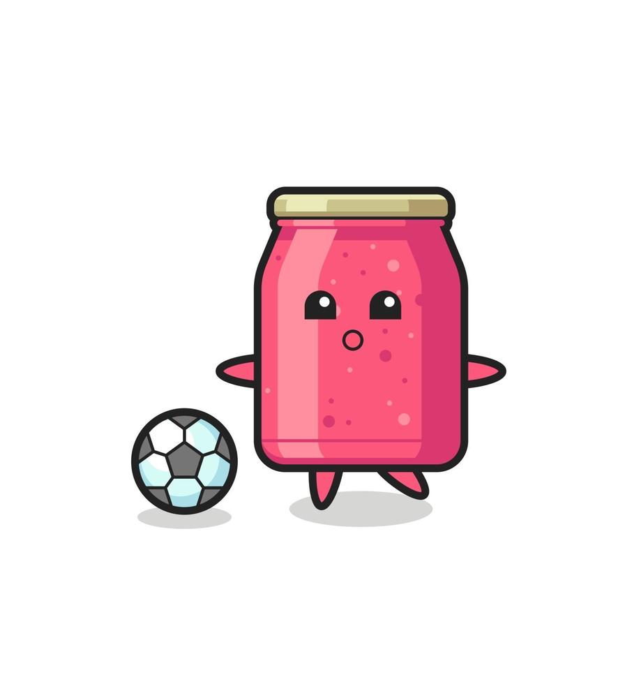 Illustration of strawberry jam cartoon is playing soccer vector