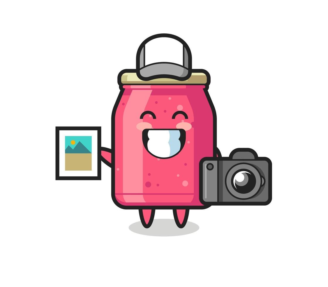 ilustración de personaje de mermelada de fresa como fotógrafo vector