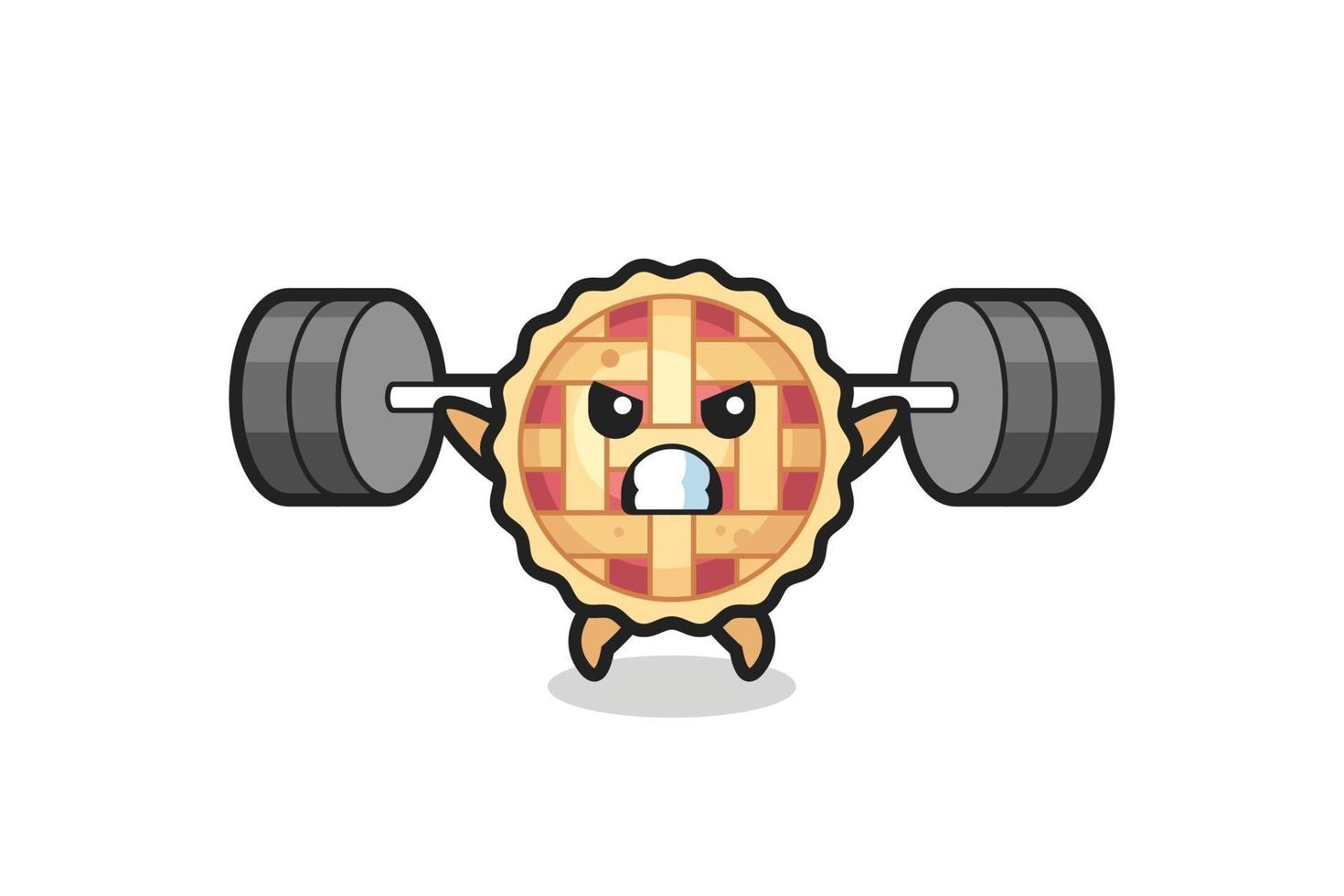 apple pie mascot cartoon with a barbell vector