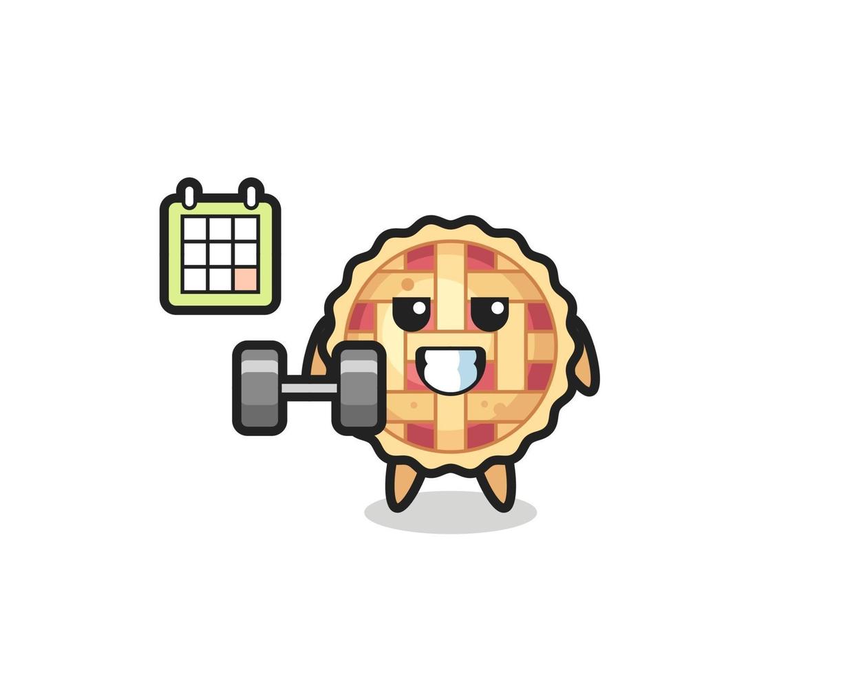 apple pie mascot cartoon doing fitness with dumbbell vector
