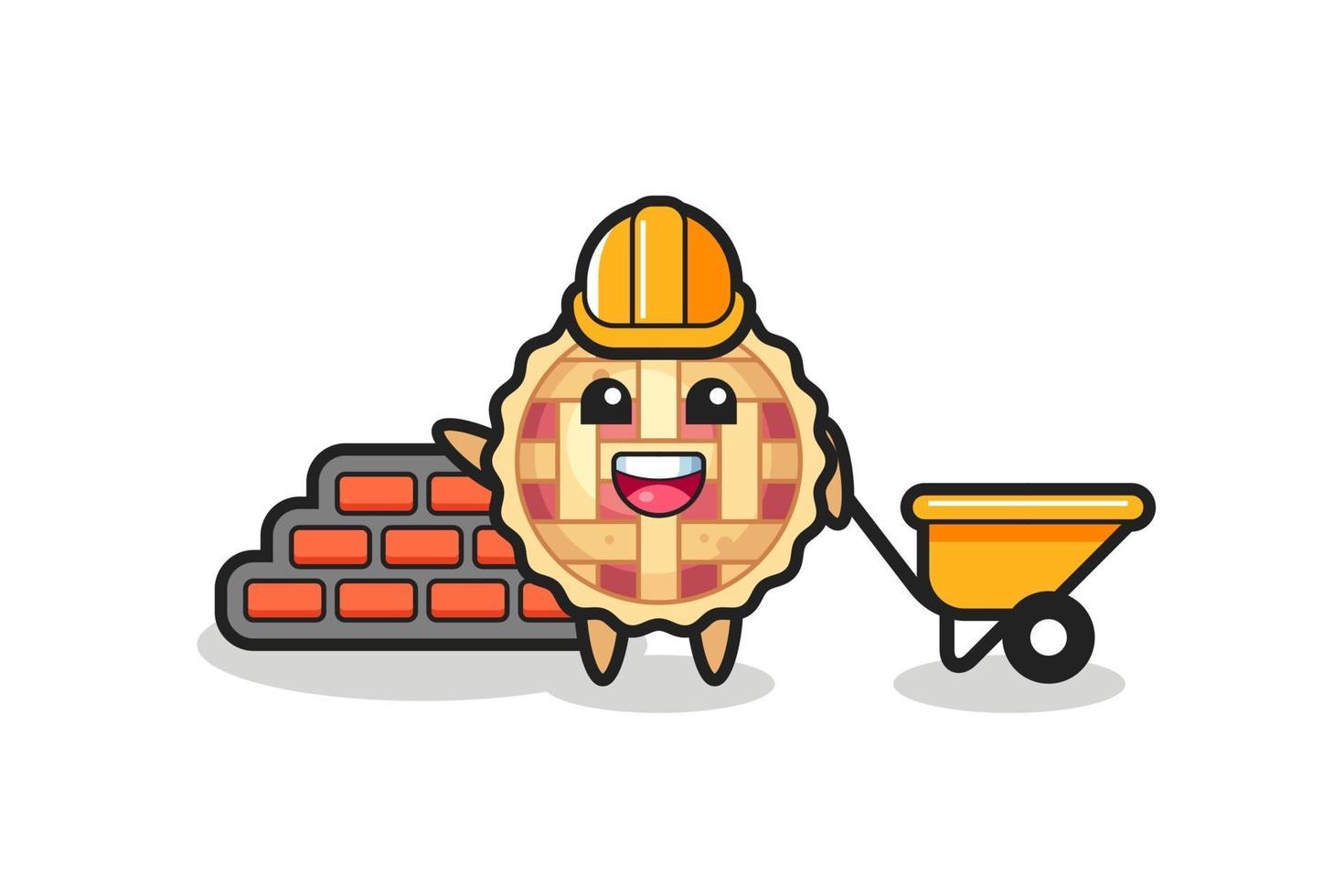 personaje de dibujos animados de tarta de manzana como constructor vector