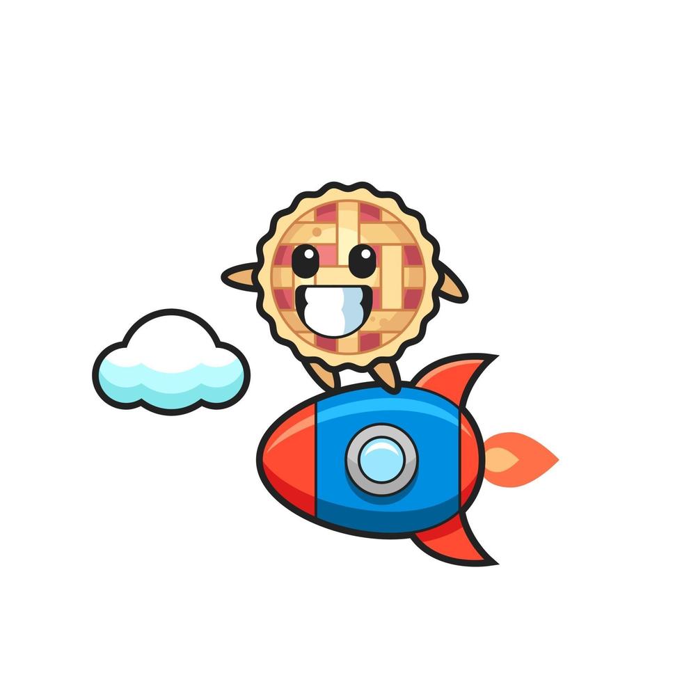 personaje de mascota de pastel de manzana montando un cohete vector