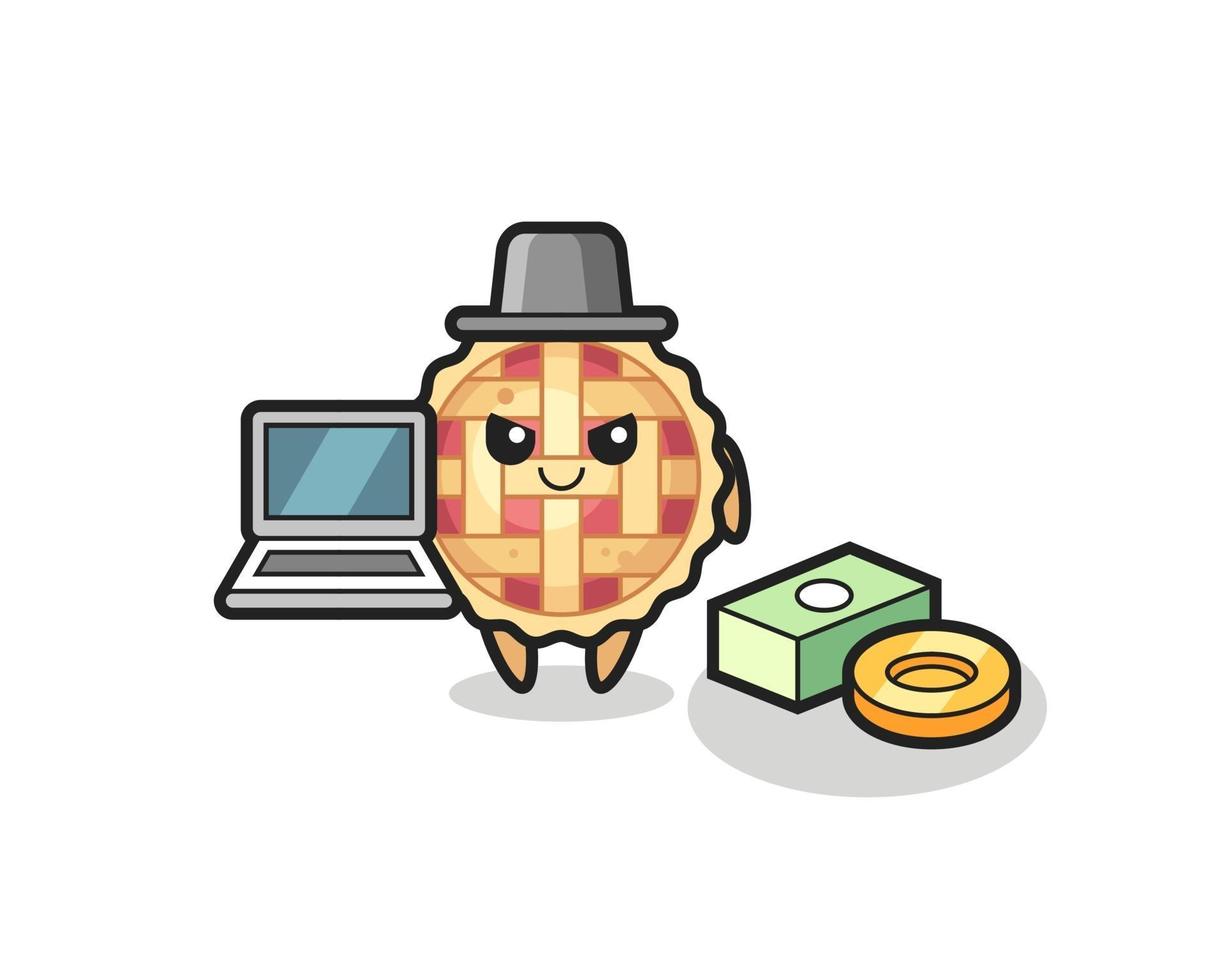 Ilustración de mascota de tarta de manzana como pirata informático vector