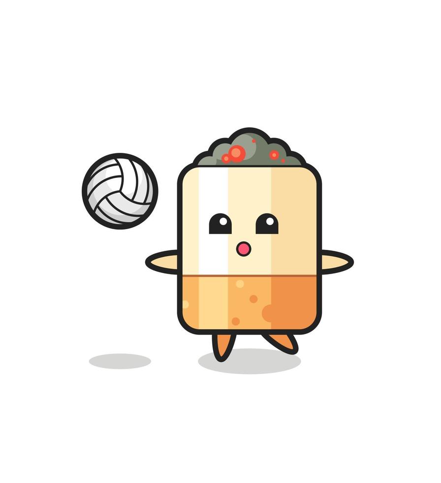 Character cartoon of cigarette is playing volleyball vector