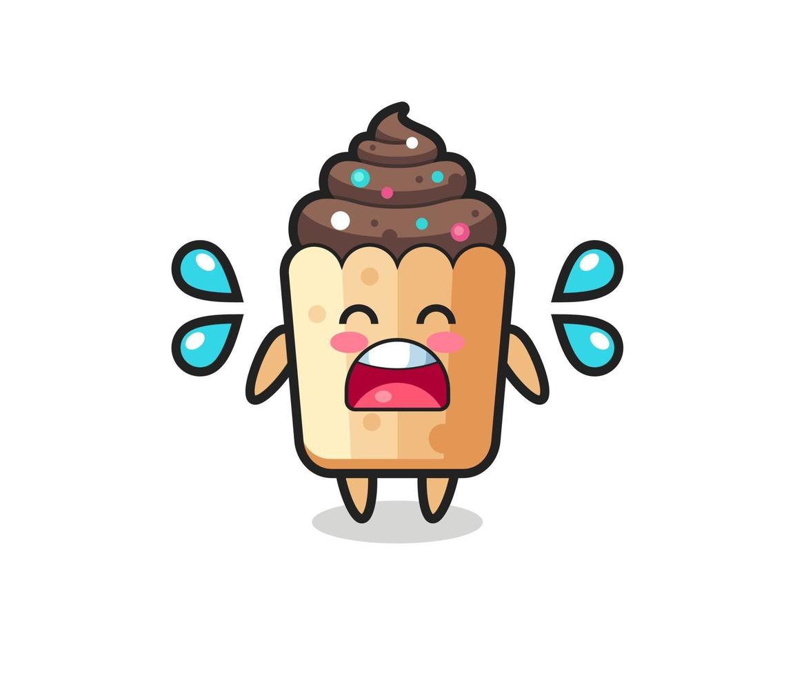 cupcake cartoon illustration with crying gesture vector