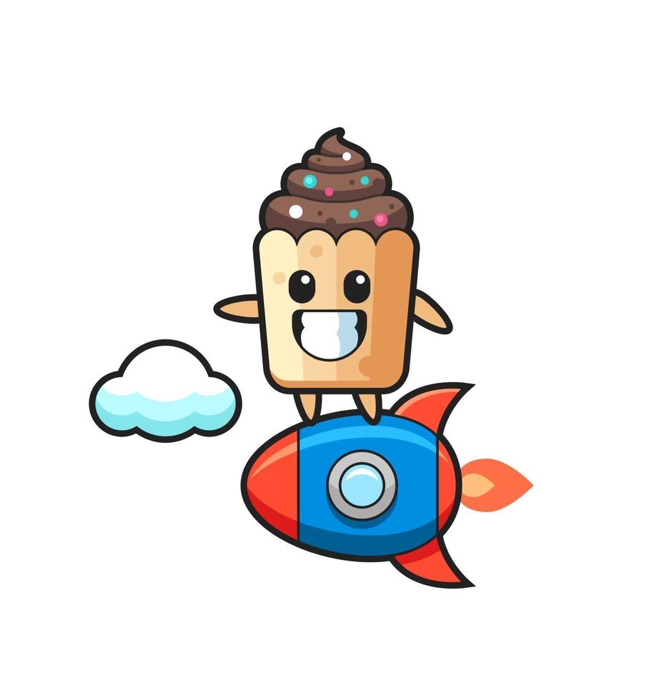 cupcake mascot character riding a rocket vector
