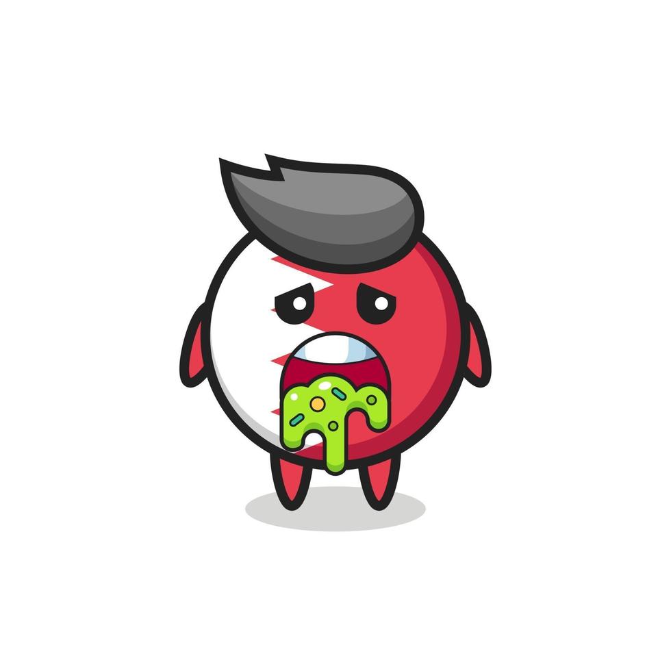 the cute bahrain flag badge character with puke vector
