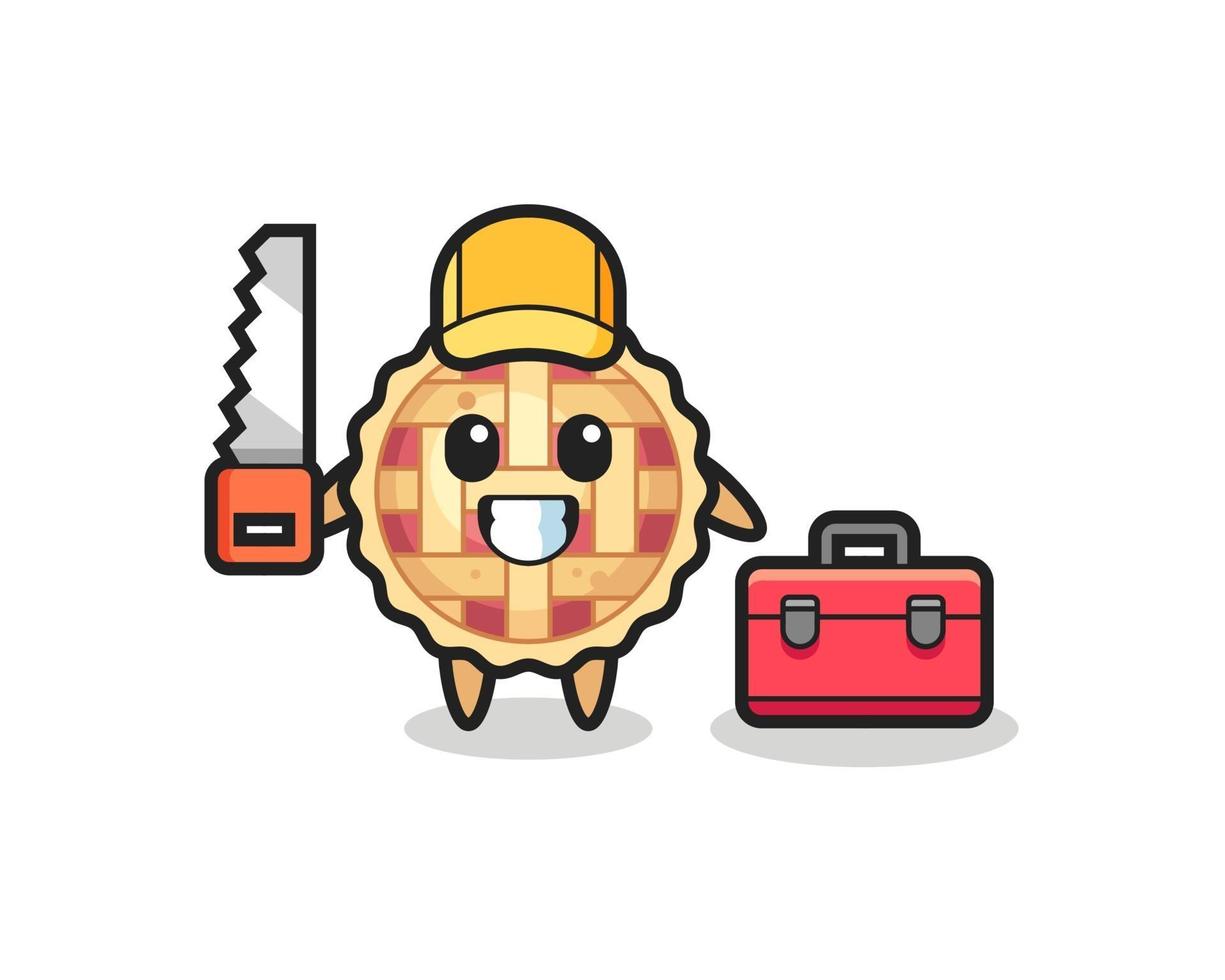 Illustration of apple pie character as a woodworker vector