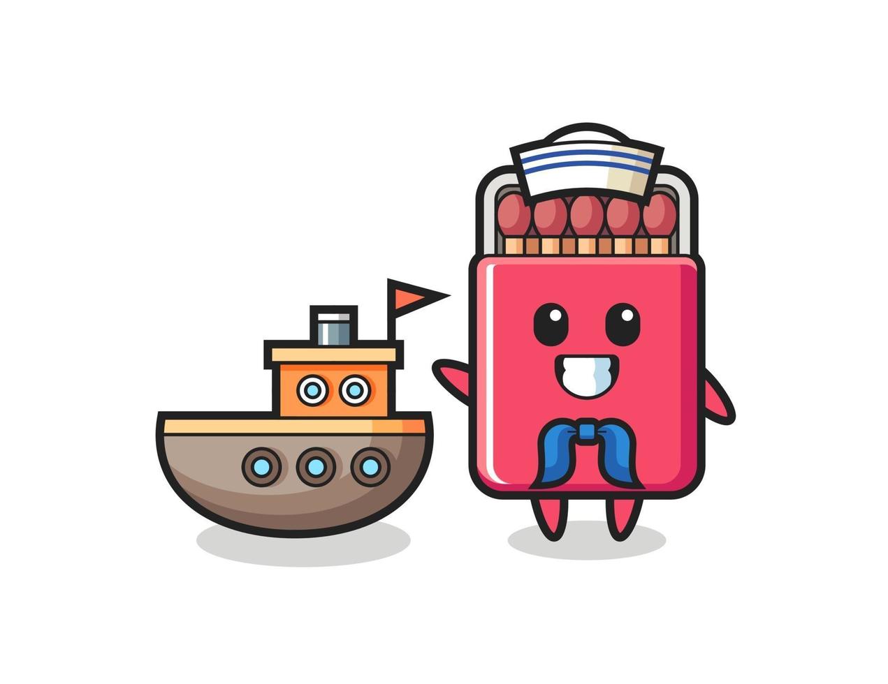 Mascota de personaje de caja de fósforos como marinero. vector