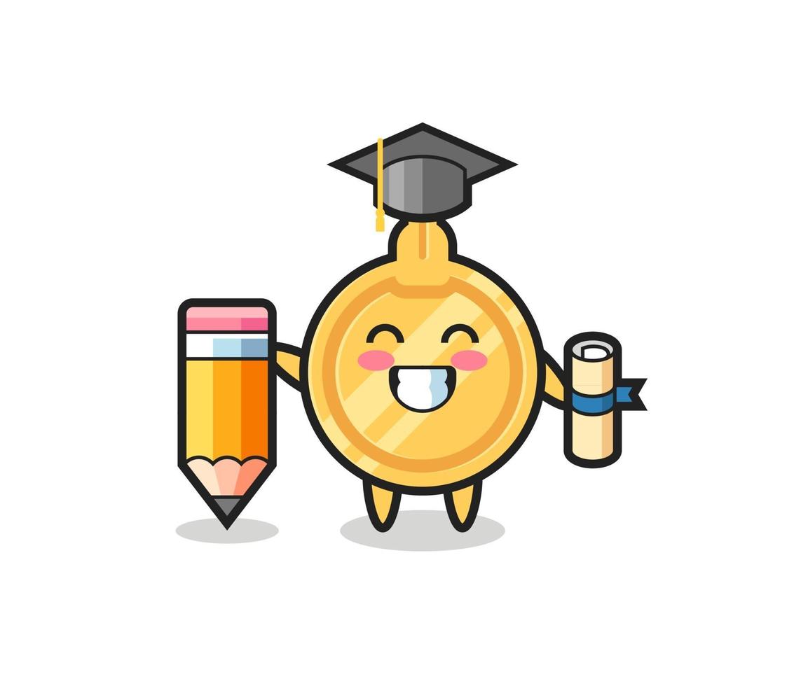 key illustration cartoon is graduation with a giant pencil vector