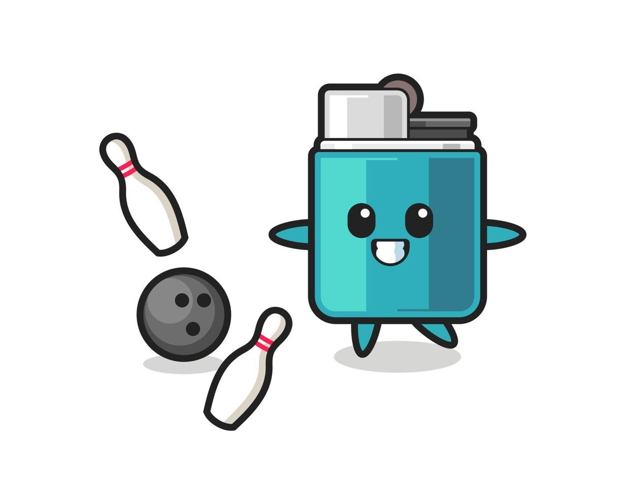 Character cartoon of lighter is playing bowling vector
