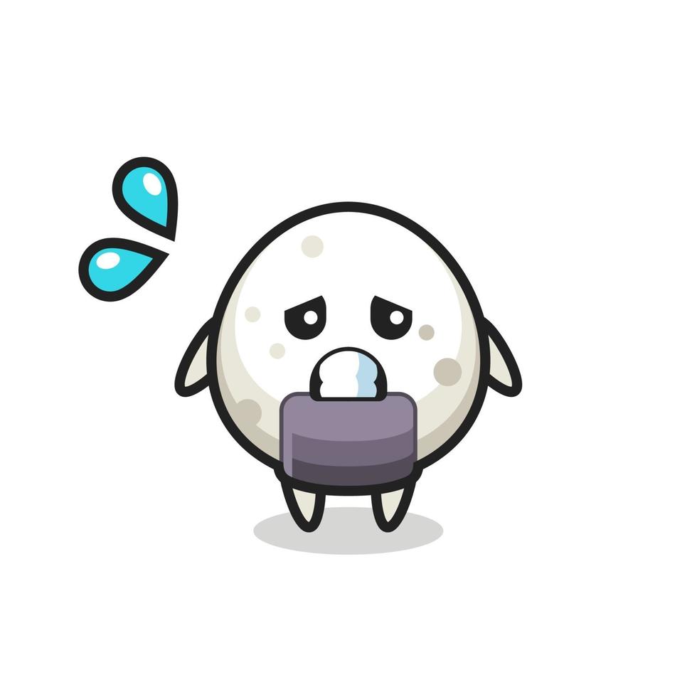 Personaje de mascota onigiri con gesto de miedo vector