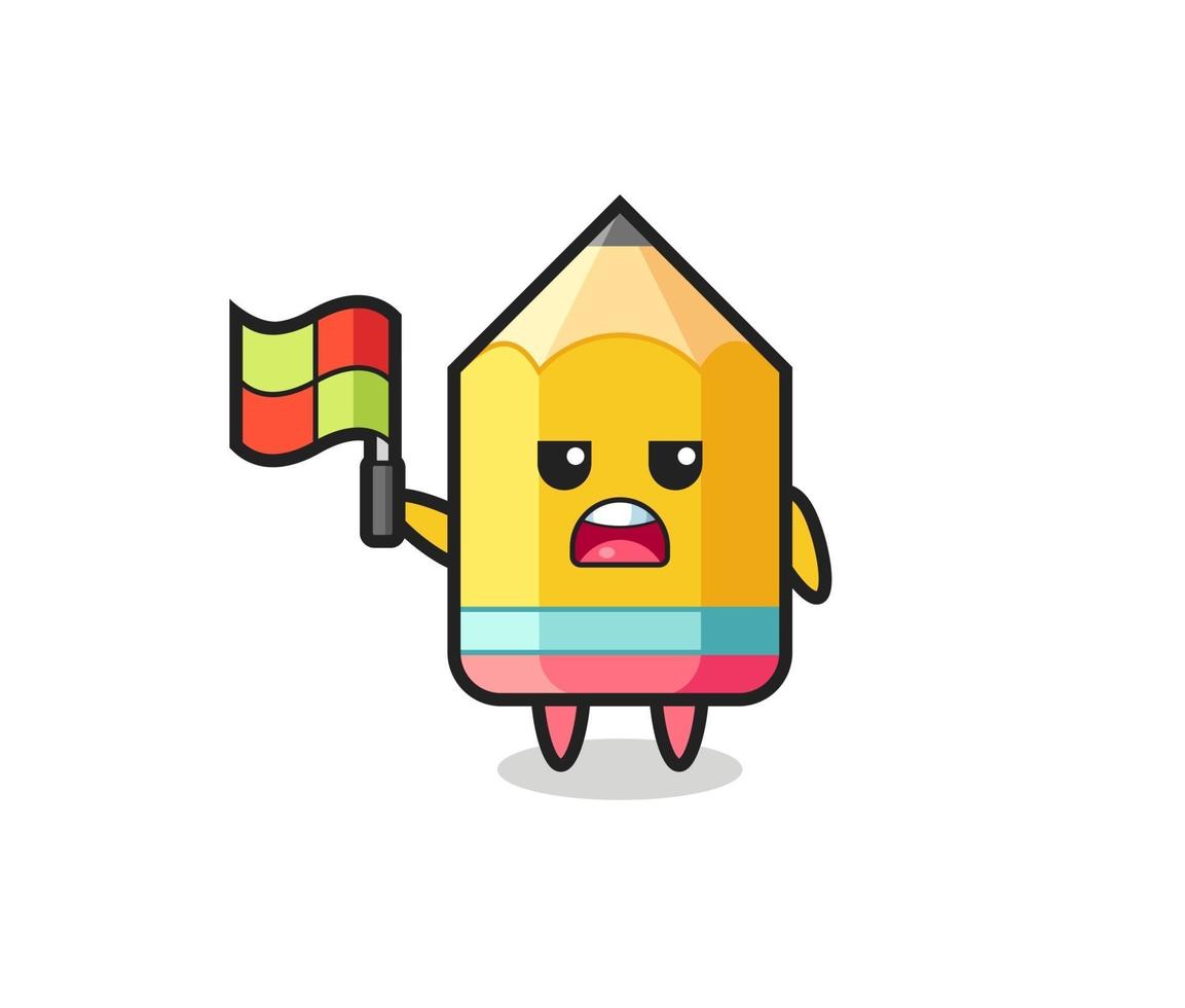 pencil character as line judge putting the flag up vector