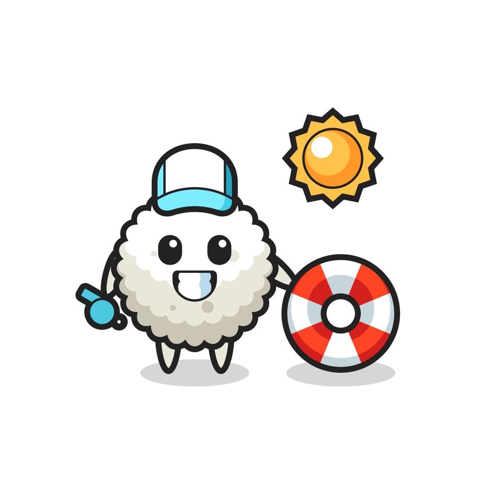 mascota de dibujos animados de bola de arroz como guardia de playa vector