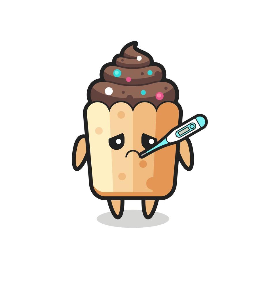 cupcake mascot character with fever condition vector