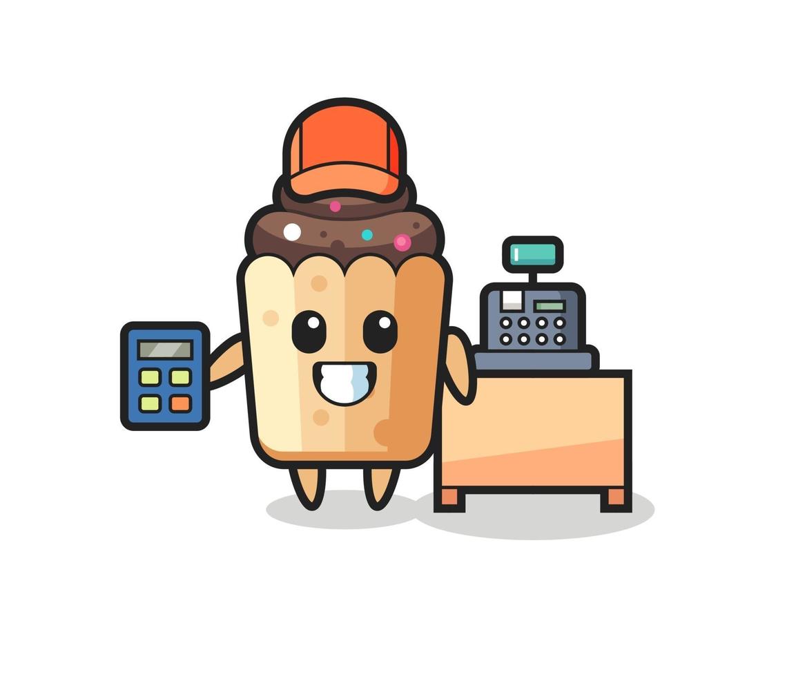 Illustration of cupcake character as a cashier vector