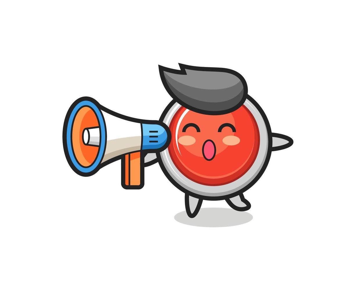 ilustración de personaje de botón de pánico de emergencia sosteniendo un megáfono vector
