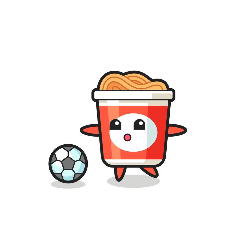 Illustration of instant noodle cartoon is playing soccer vector