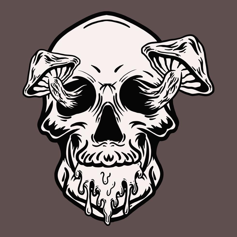 human head skull vector illustration with mushroom