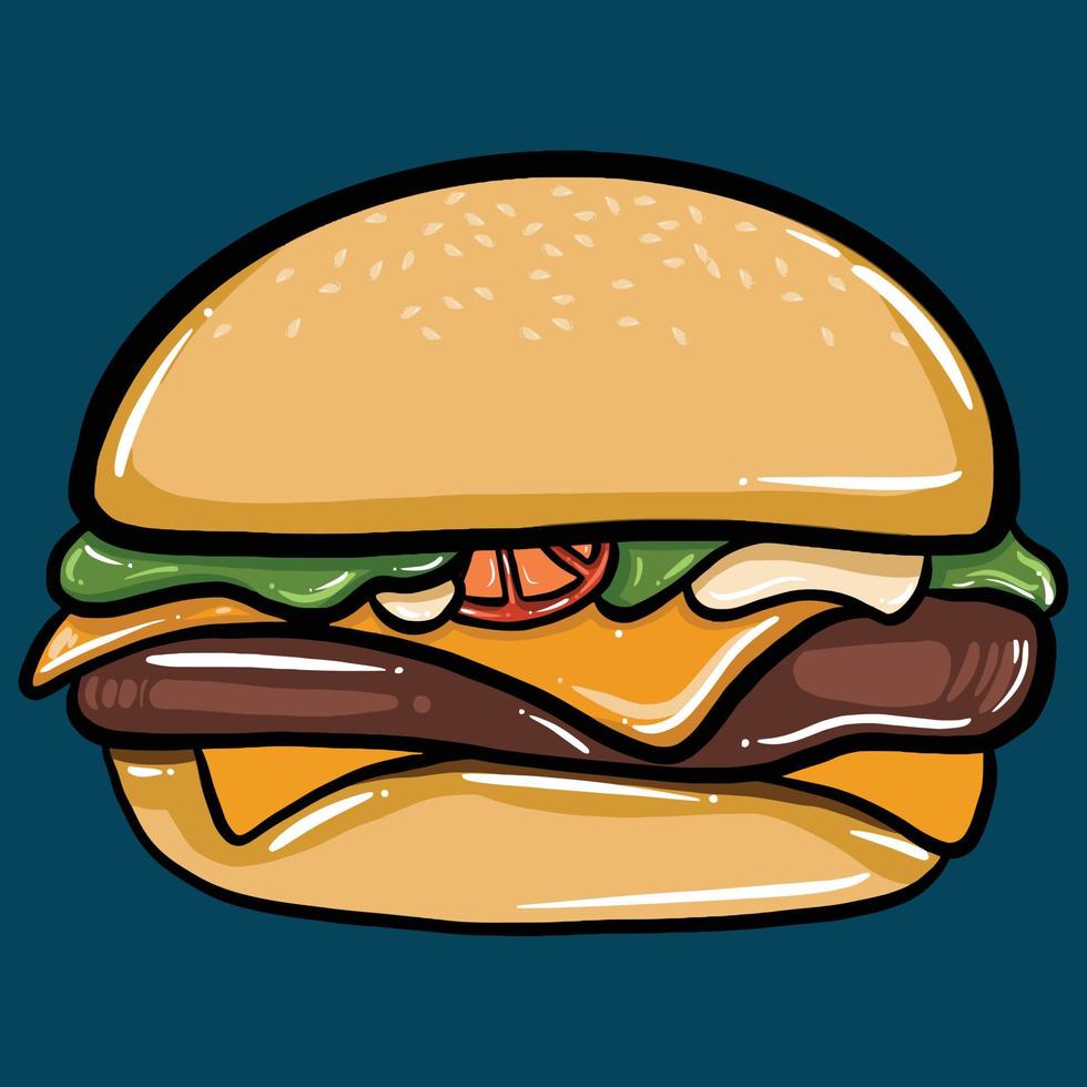 cartoon vector illustration burger, hamburger, fast food, cheeseburger