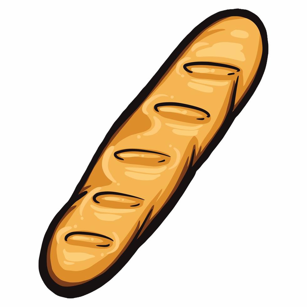 Long Loaf Bread Vector Cartoon Illustration, French Baguette