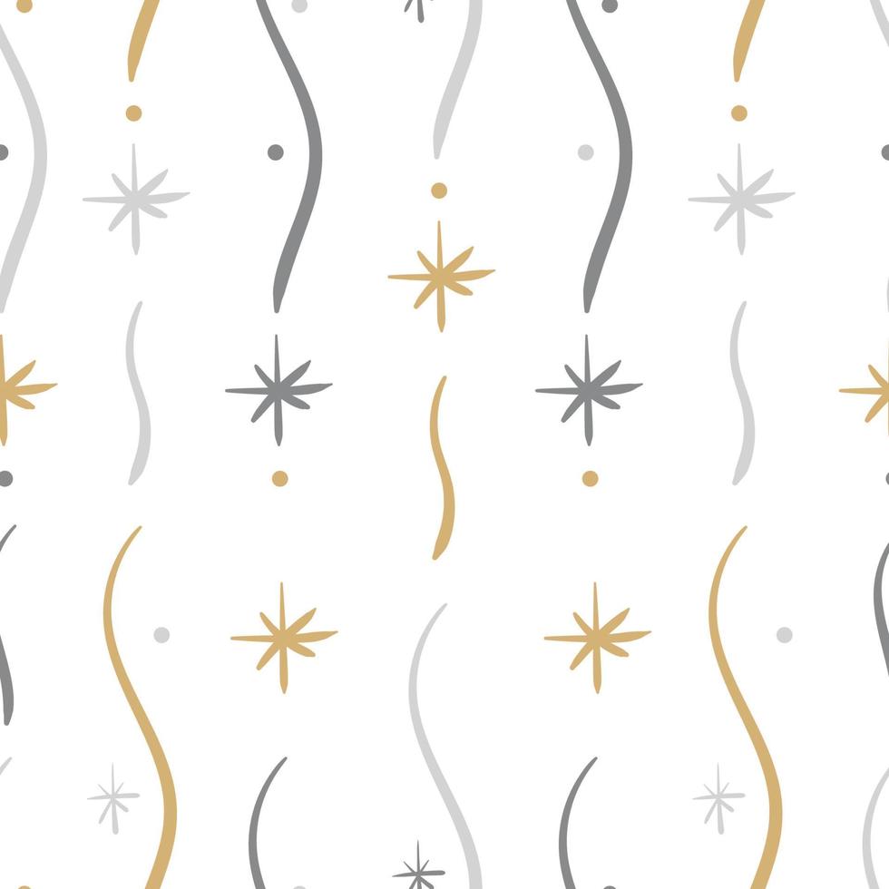 Simple Christmas seamless pattern with snowflakes and flowing lines. Flat vector winter background