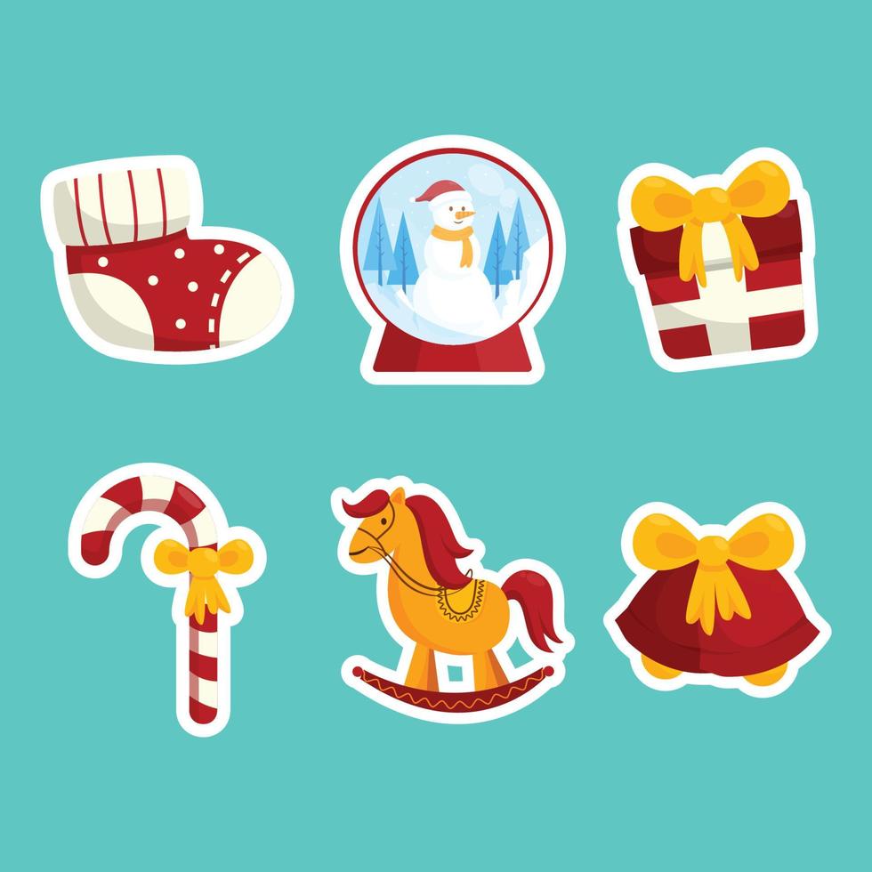 lindo conjunto de pegatinas de elementos navideños vector