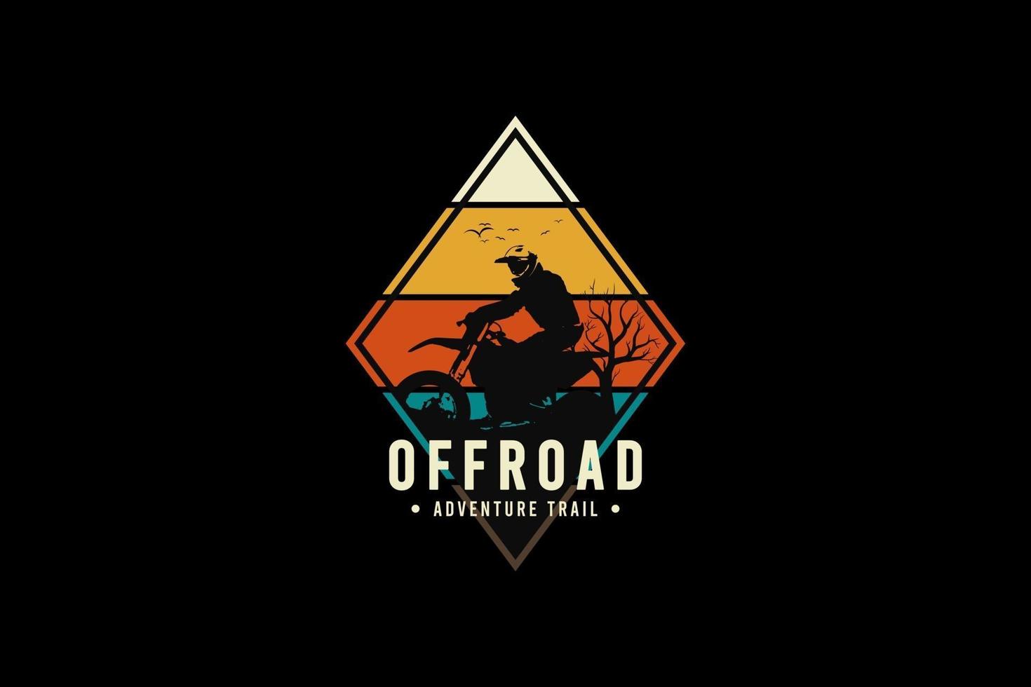 Off road adventure trail, silhouette retro vintage style vector