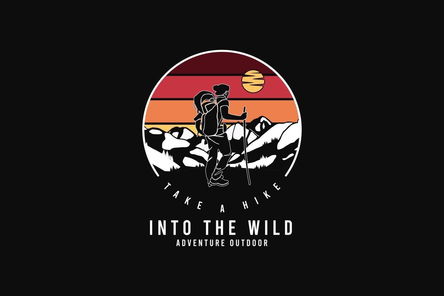 Take a hike into the wild, silhouette retro style vector