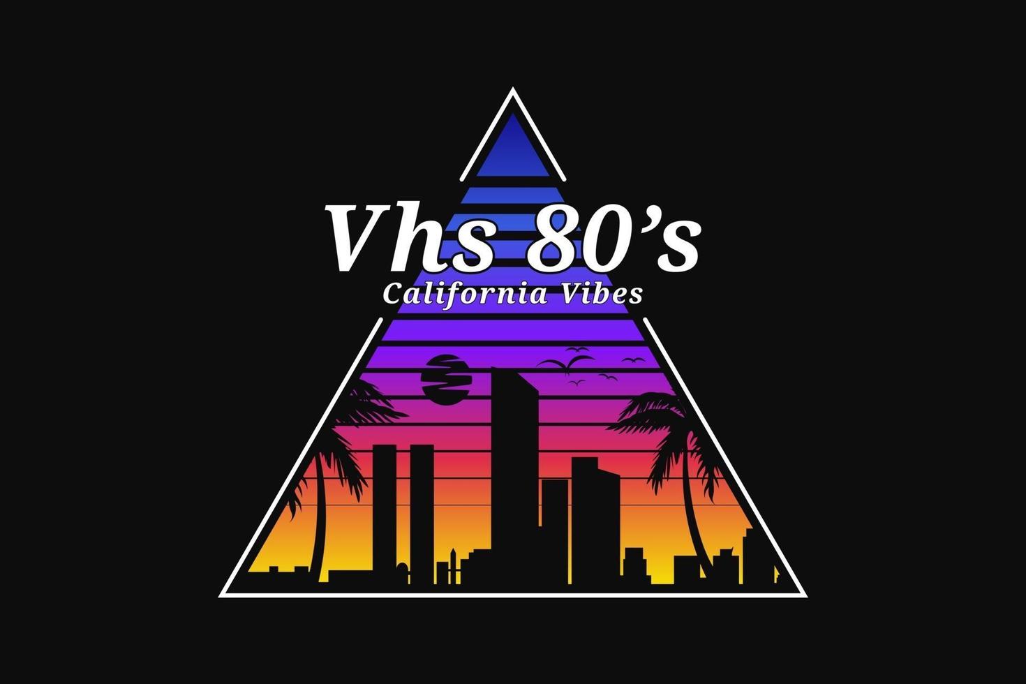 vhs 80's california vibes, silueta retro estilo 80's vector