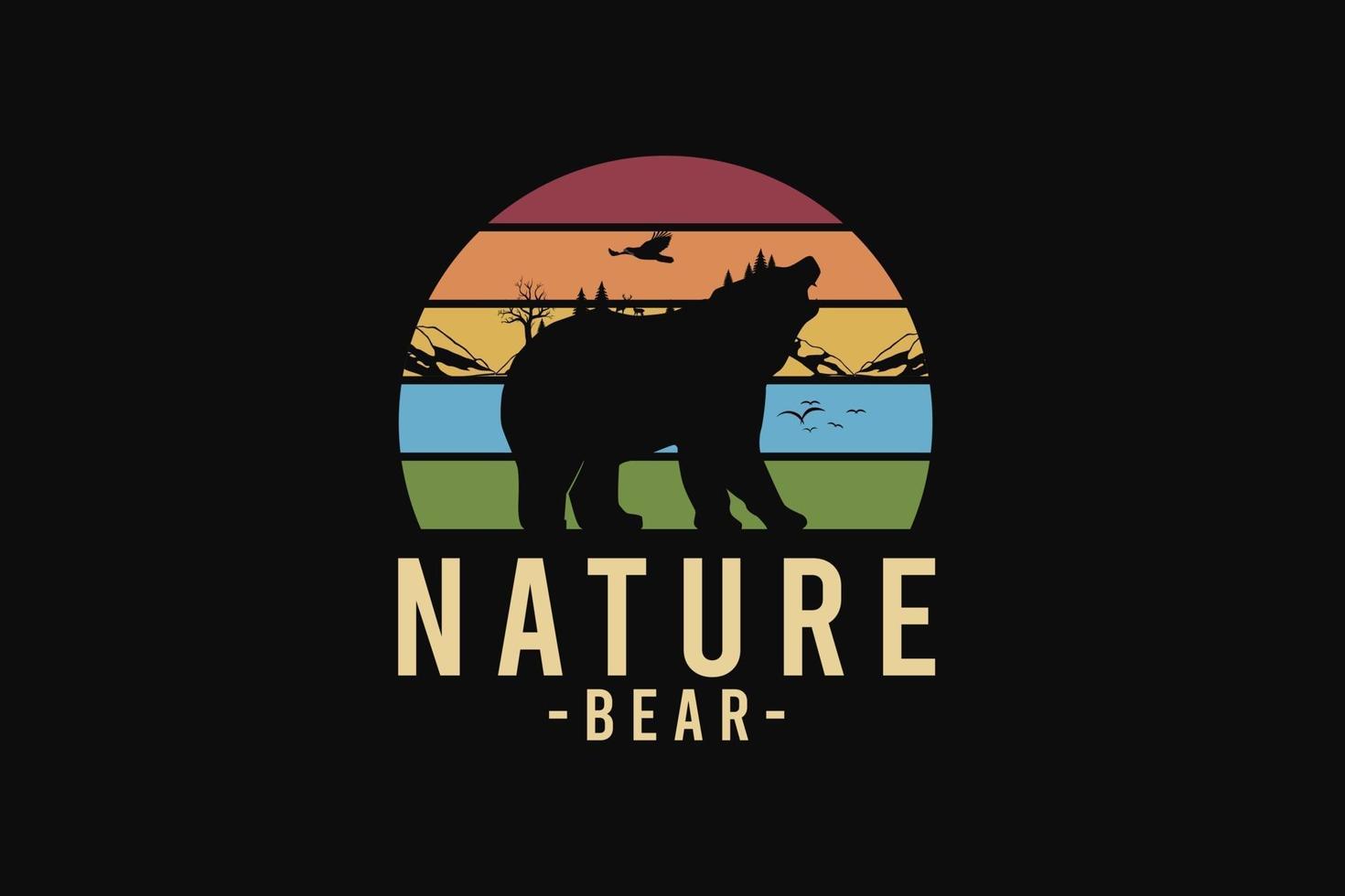 Nature bear, silhouette retro style vector