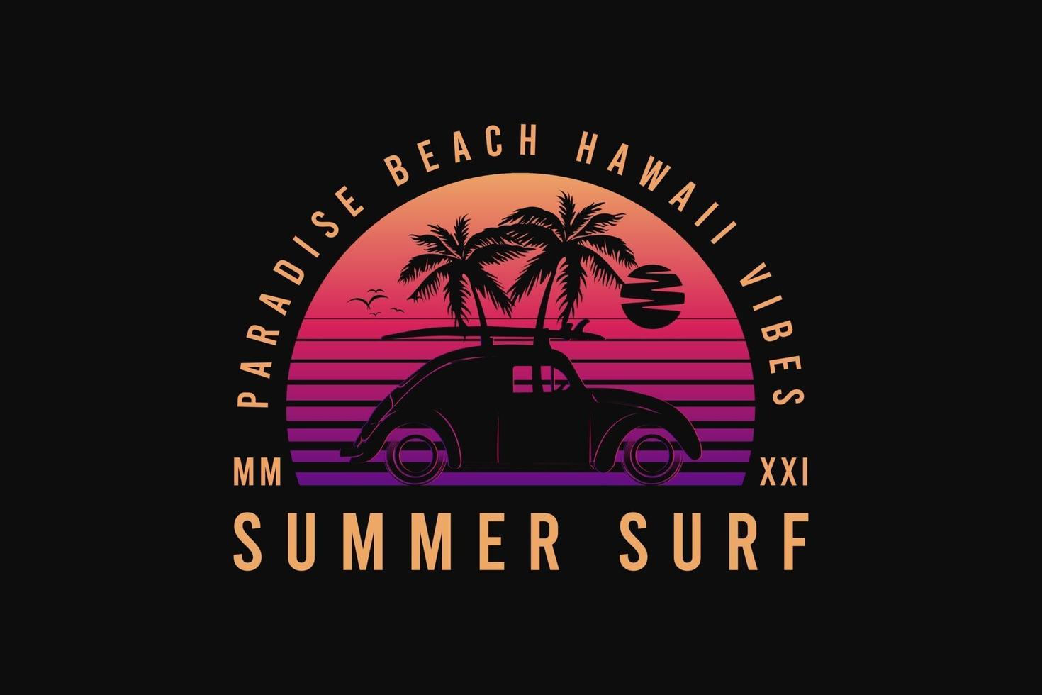 surf de verano, silueta retro estilo años 80 vector
