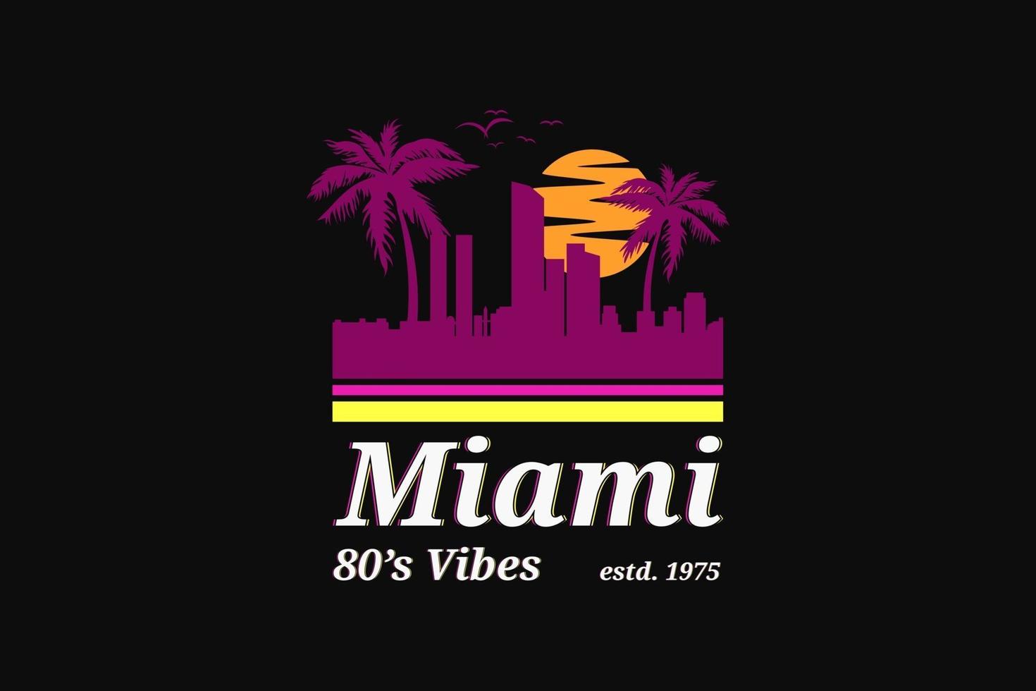 Miami 80's vibes, silhouette retro 80's style vector