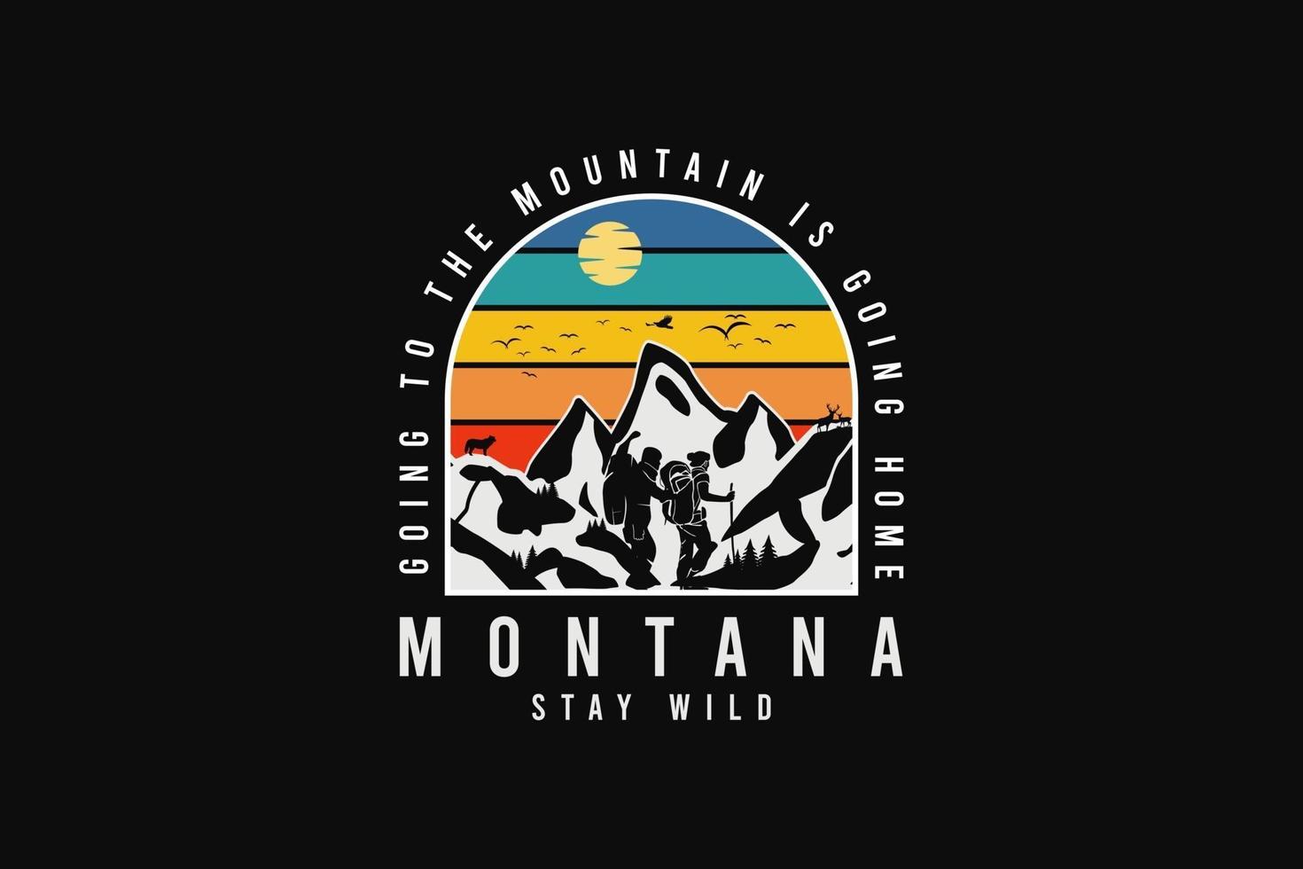 montana permanecer salvaje, silueta estilo retro vector