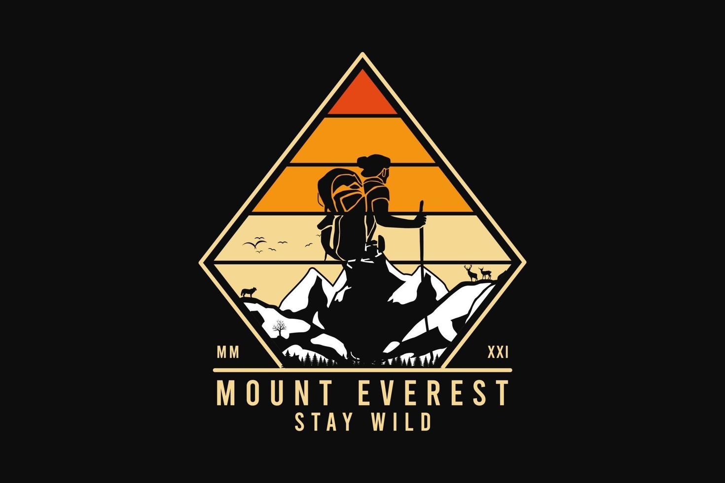 Mount everest stay wild, silhouette retro style vector