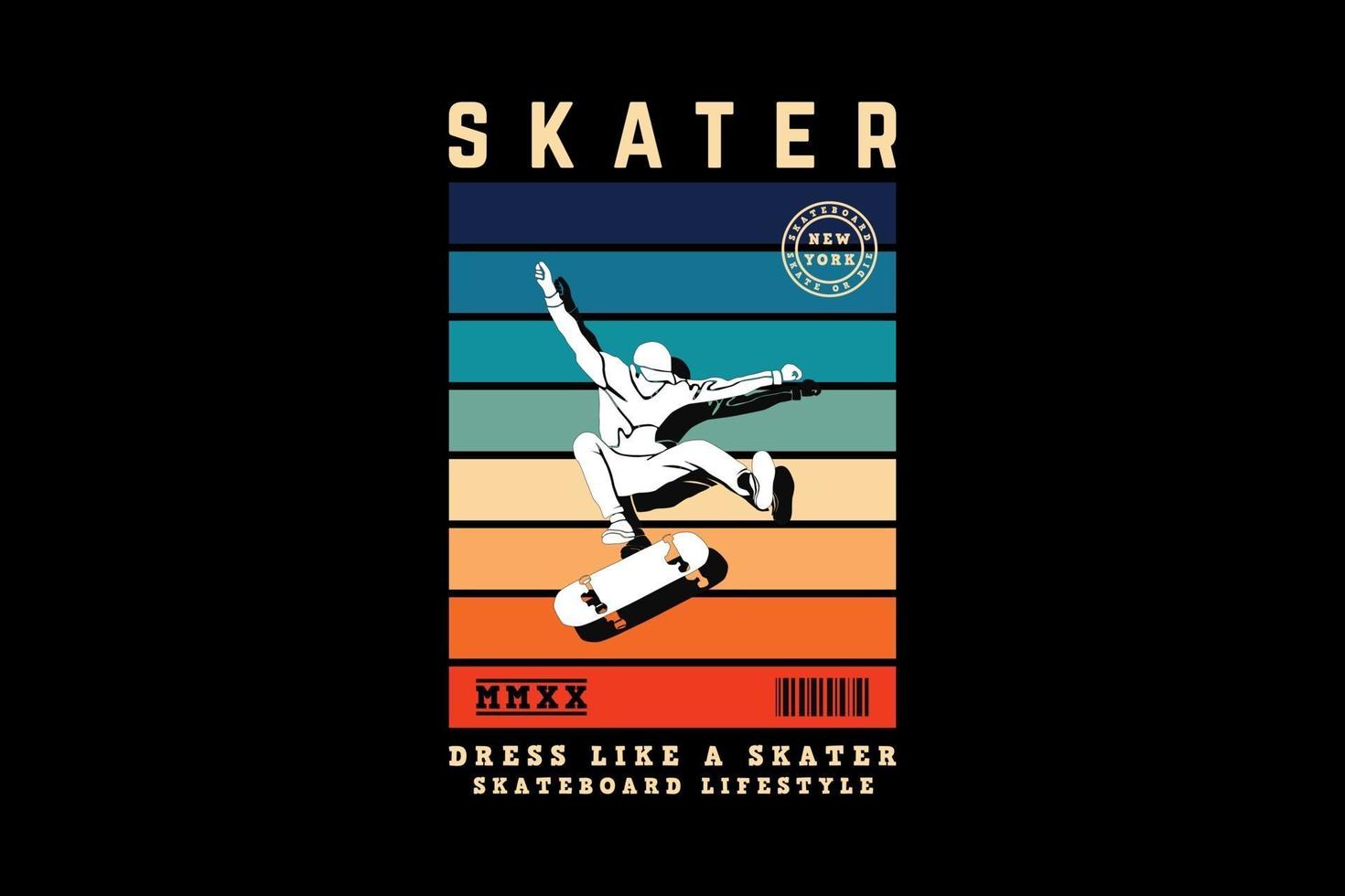 patinador vestido como un patinador, diseño de silueta estilo retro vector