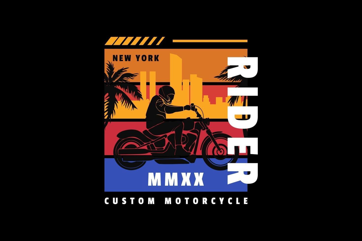 Rider custom motorcycle, design silhouette retro style vector