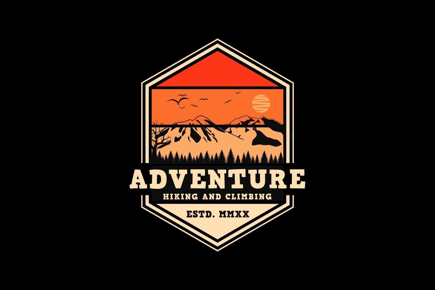 Adventure hiking and climbing, design silhouette retro style vector