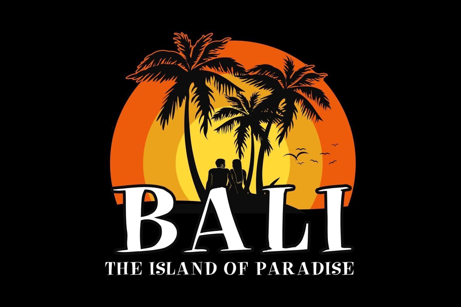 Bali the island of paradise, design silhouette retro style vector