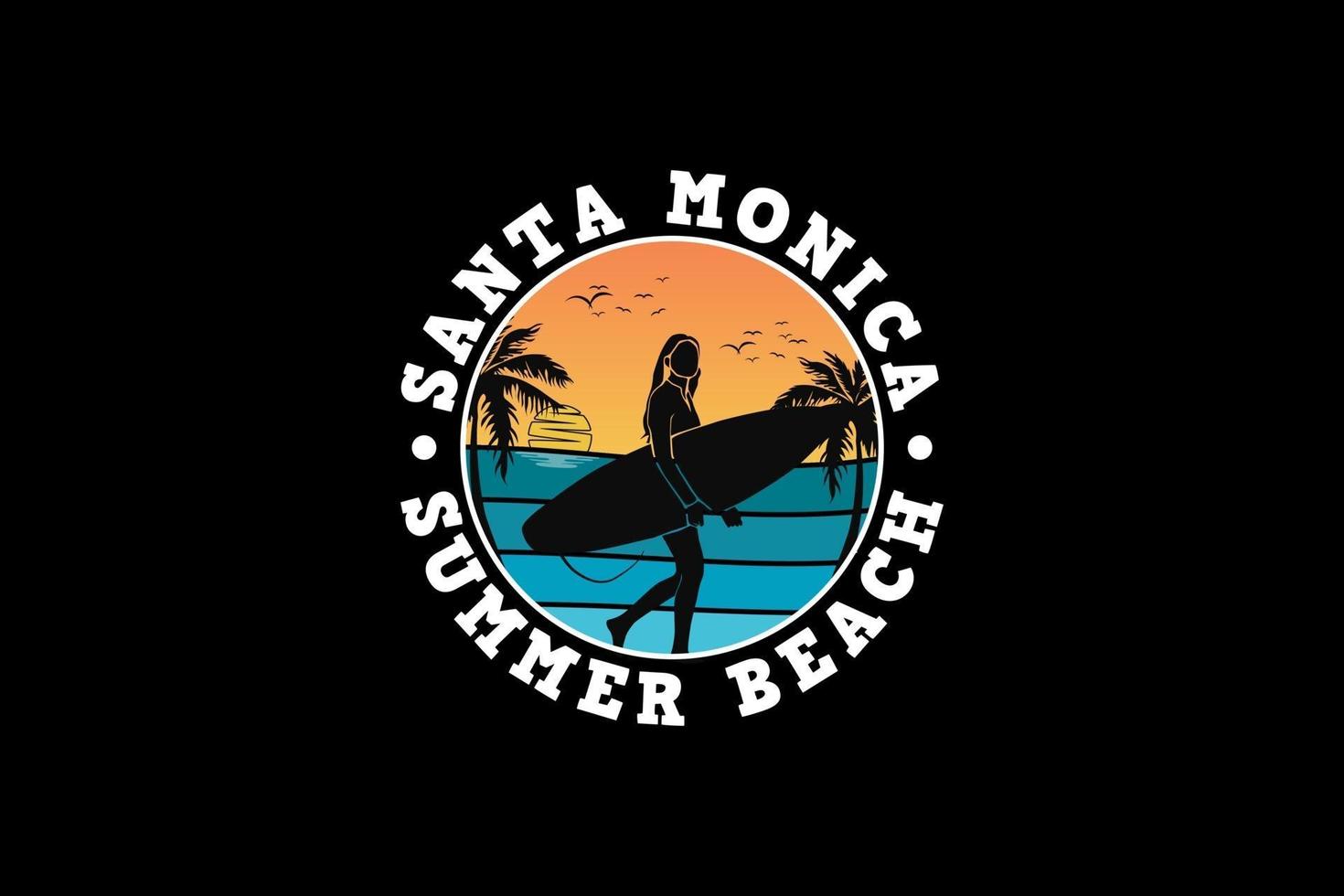 Santa monica summer beach, design silhouette retro style. vector