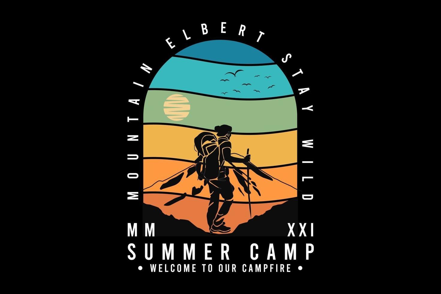 .Summer camp welcome to our campfire, design silhouette retro style vector