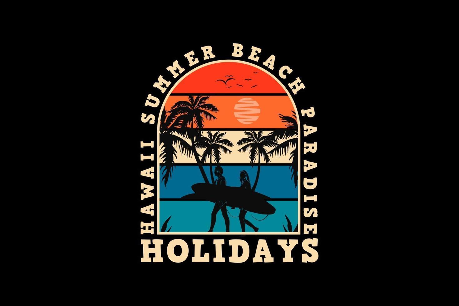Hawaii summer paradise, design silhouette retro style vector