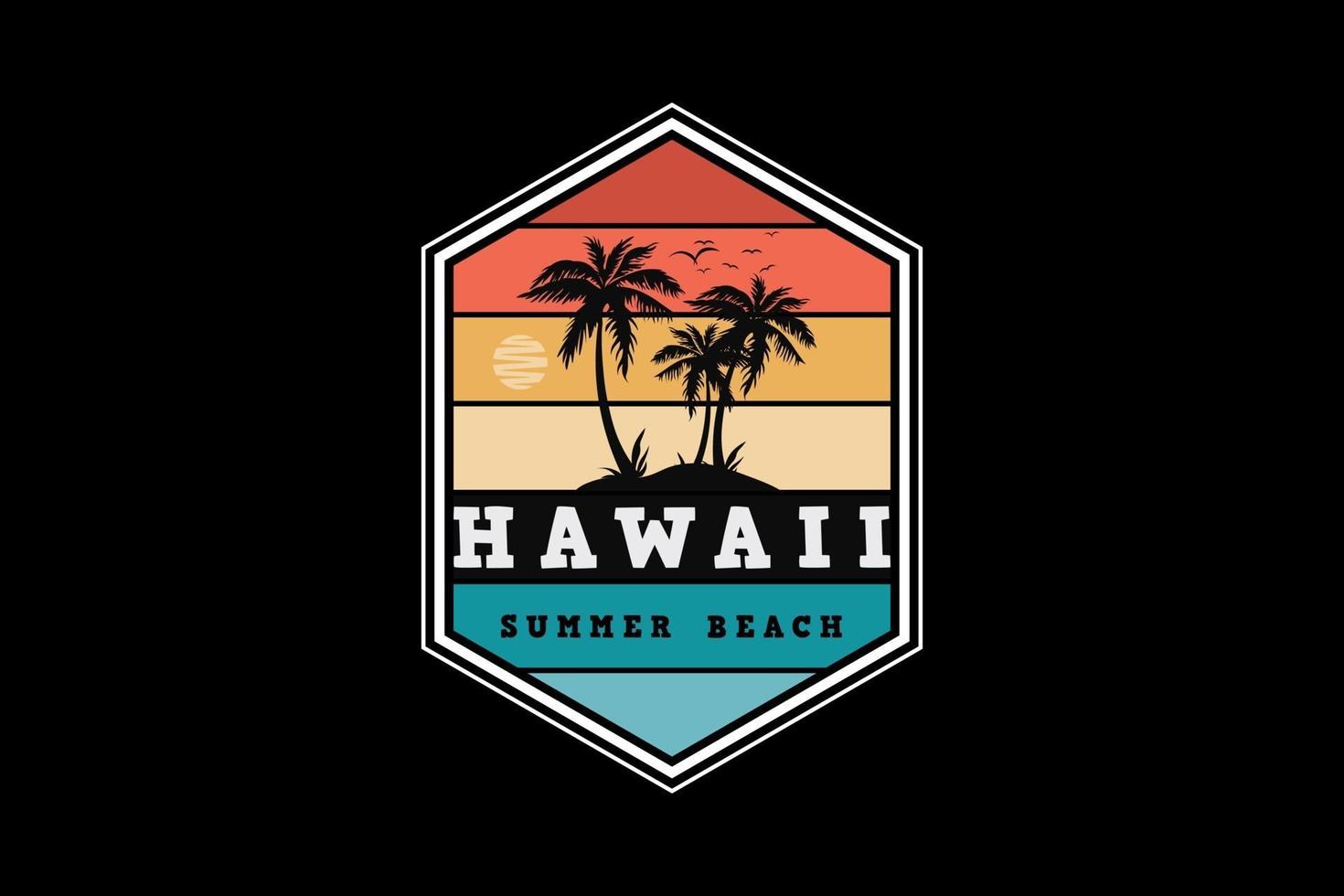 Hawaii summer beach, design silhouette retro style. vector