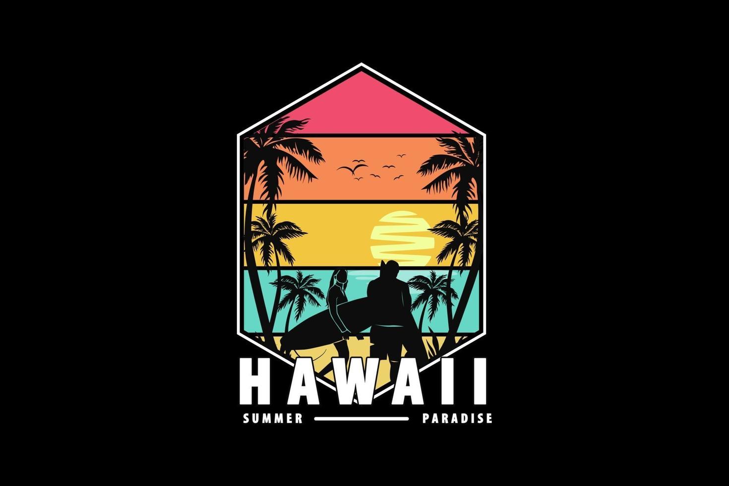 Paraíso de verano de Hawaii, estilo retro de silueta de diseño vector