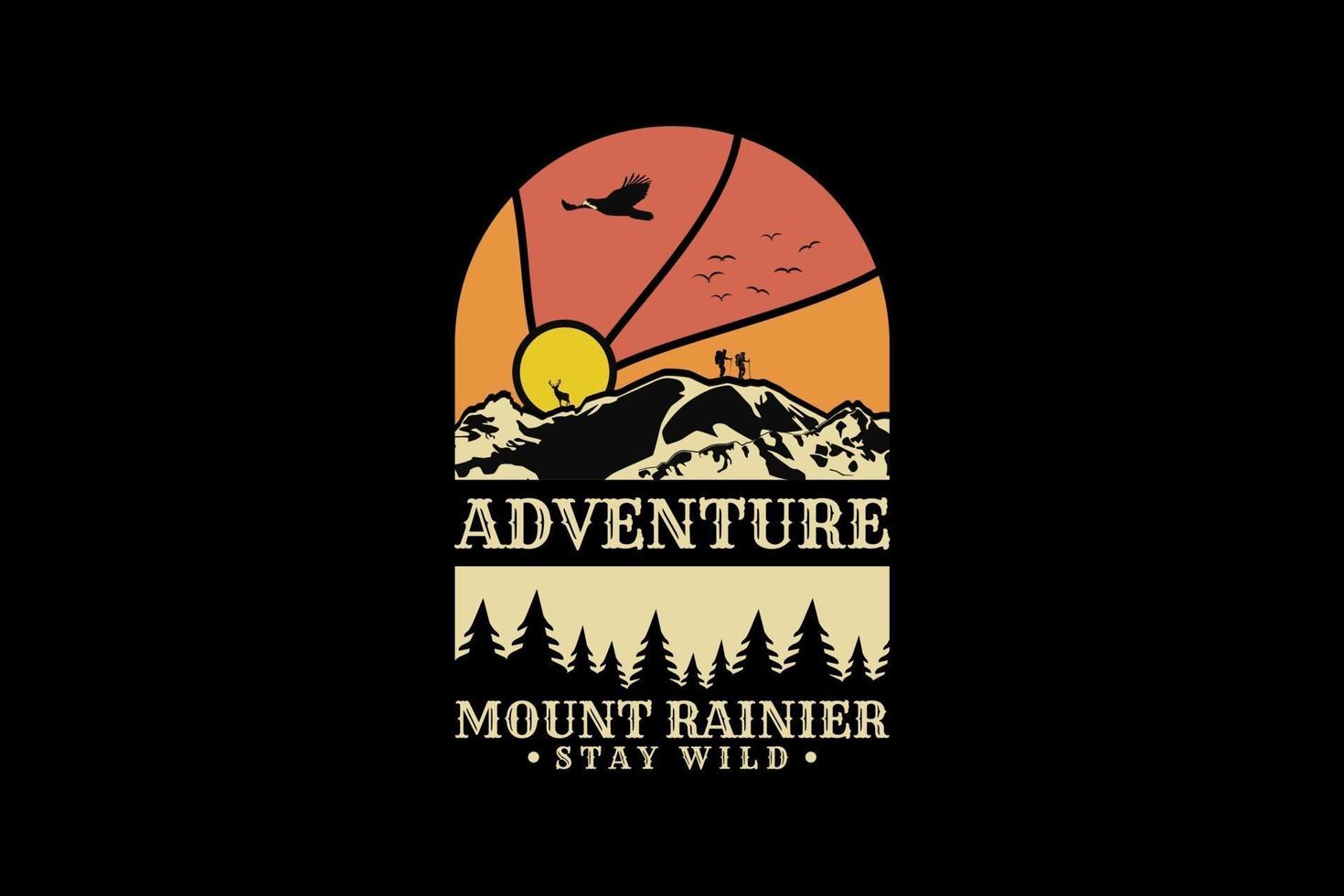 aventura monte más lluvioso, silueta de diseño estilo retro. vector