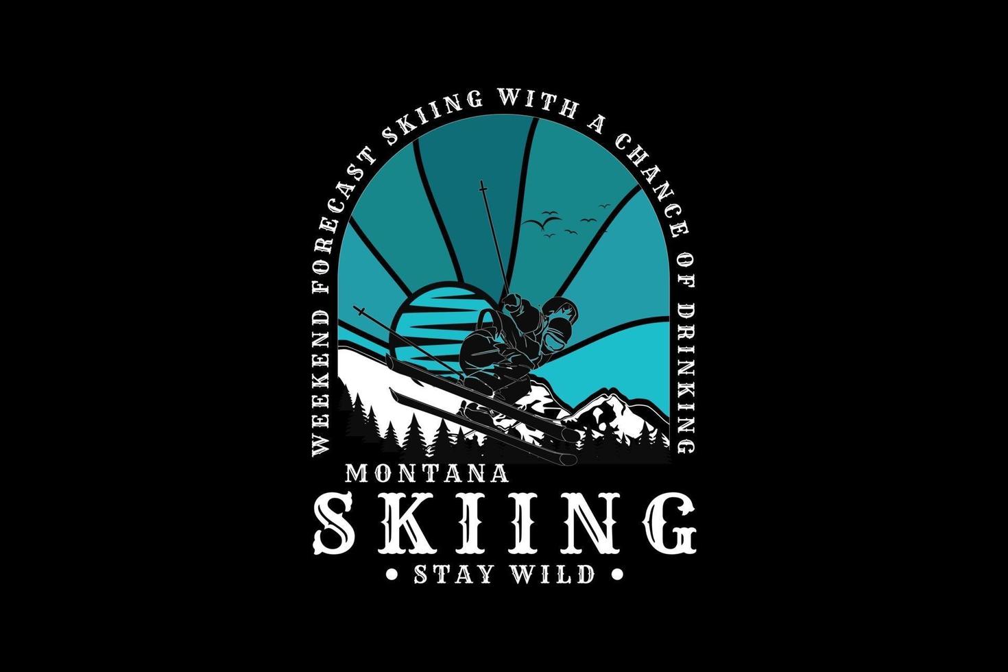 Montana skiing, design silhouette retro style vector