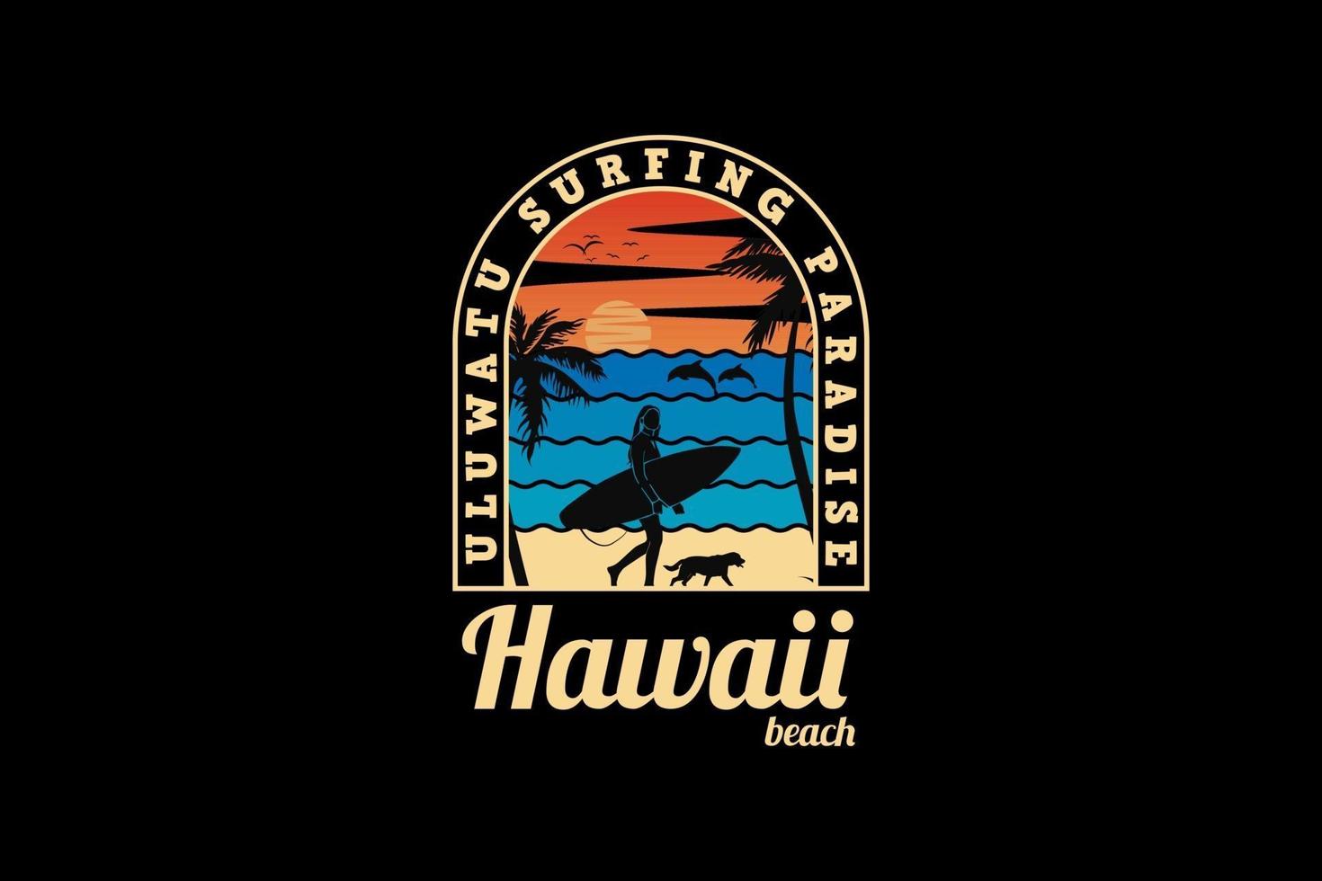 Playa de Hawaii, estilo retro de silueta de diseño. vector