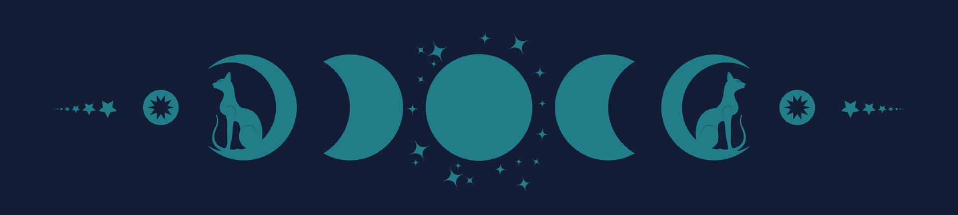 Triple moon and cats, old pagan Wiccan goddess symbol, moon phases, vector