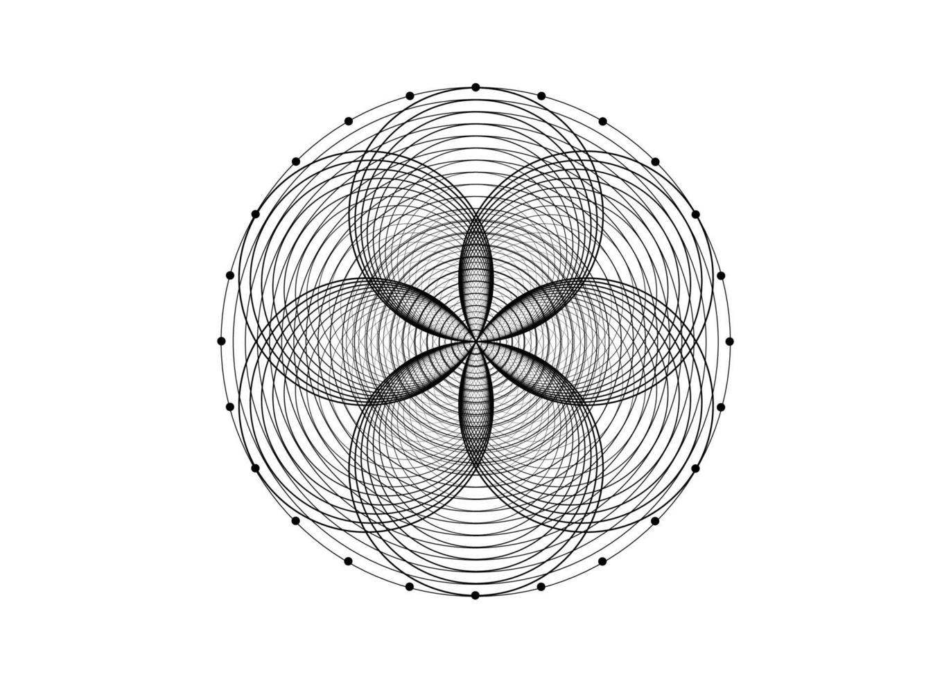Seed of life symbol Sacred Geometry. Logo icon  Geometric mystic mandala of alchemy esoteric Flower of Life. Interlaced black circles, vector lotus meditative amulet isolated on white background