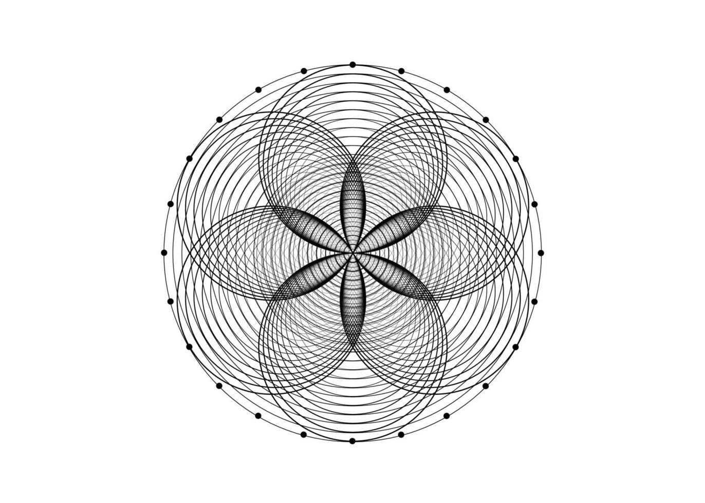 semilla de vida símbolo geometría sagrada. logo icono geométrico mandala místico de alquimia flor esotérica de la vida. círculos negros entrelazados, amuleto meditativo de loto de vector aislado sobre fondo blanco